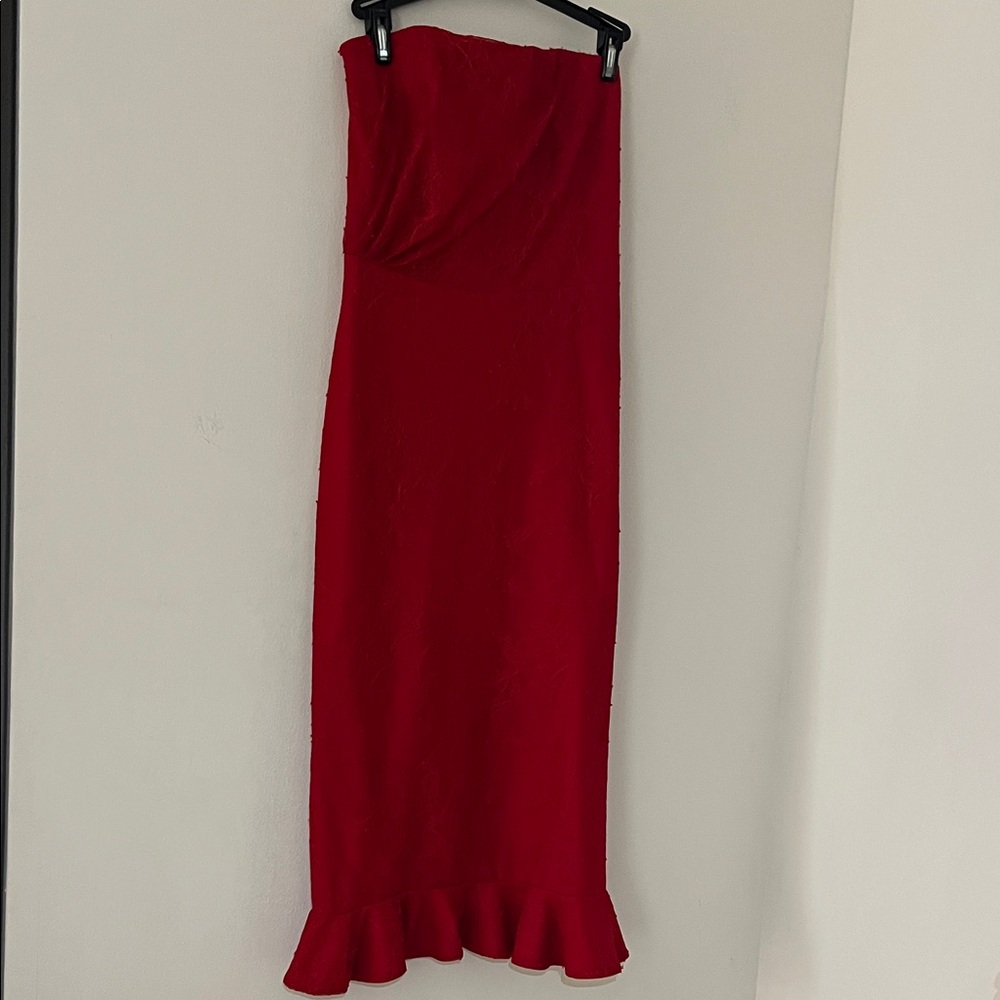 Michael Costello X Revolve Ericka Strapless Red Midi Dress - Picture 5 of 9
